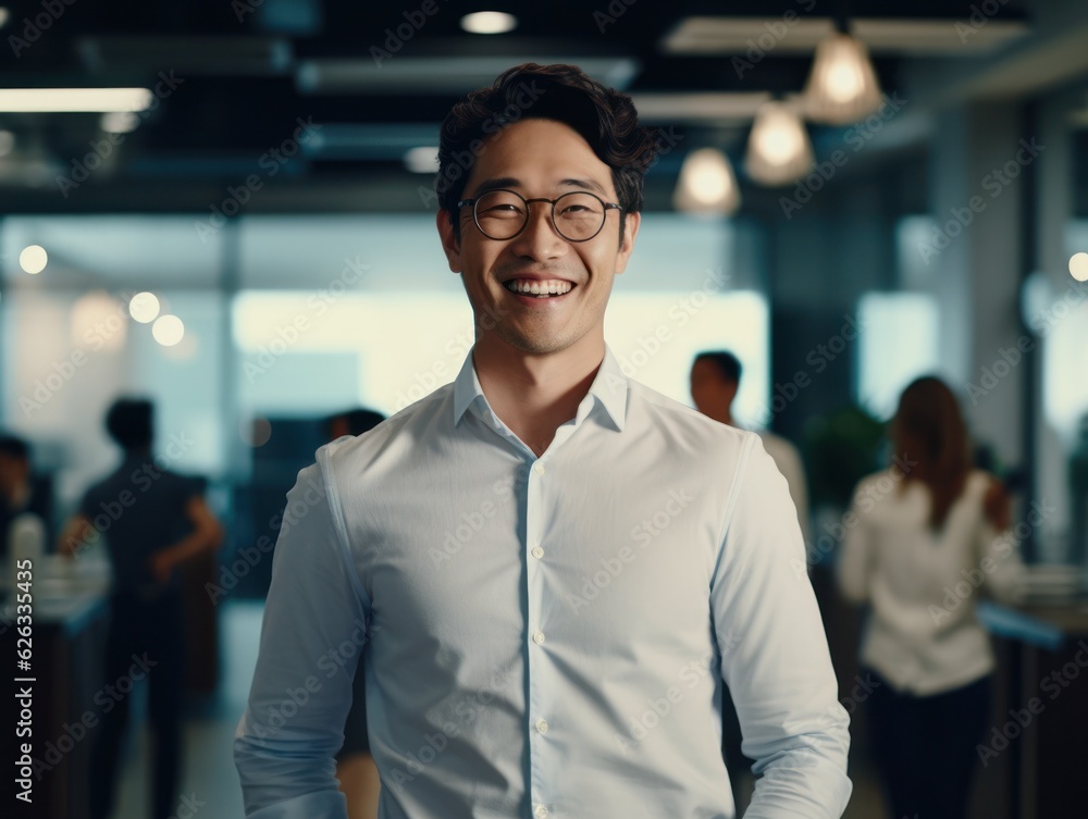 Confident handsome and successful asian man smiling and looking determined. Generative AI Confident handsome and successful asian man smiling and looking determined. Generative AI