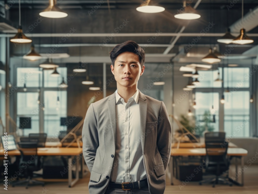Confident handsome and successful asian man smiling and looking determined. Generative AI Confident handsome and successful asian man smiling and looking determined. Generative AI