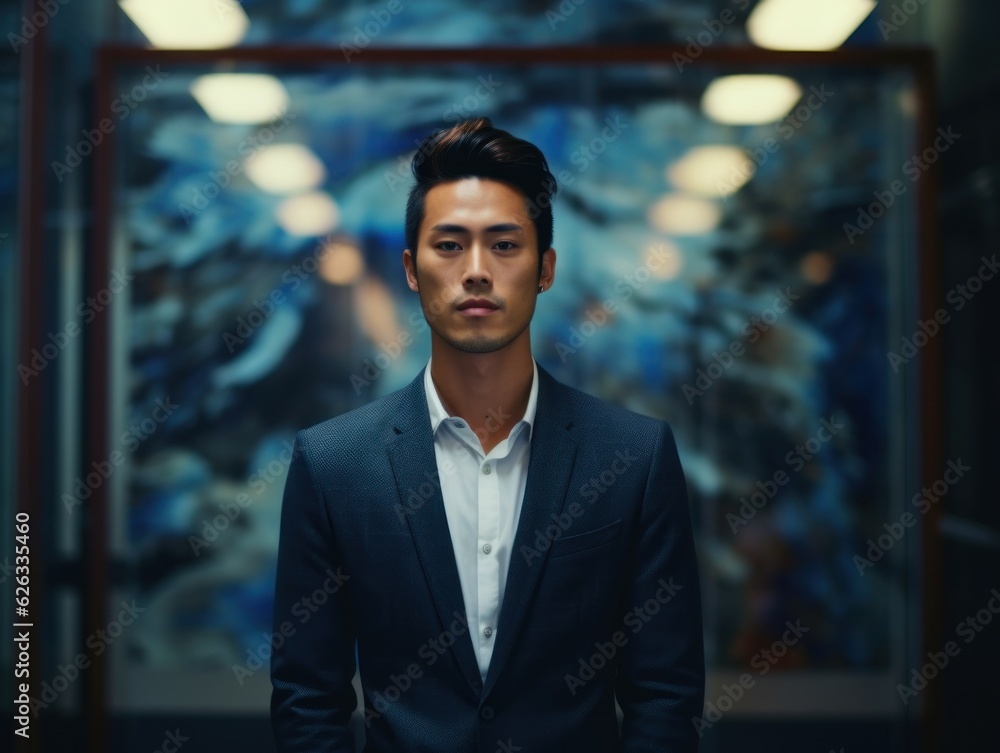 Confident handsome and successful asian man smiling and looking determined. Generative AI Confident handsome and successful asian man smiling and looking determined. Generative AI
