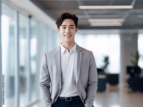 Confident handsome and successful asian man smiling and looking determined. Generative AI