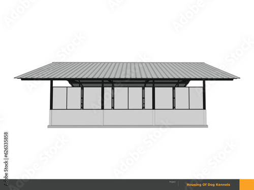 a drawing of a metal roofed shelter, housing of Dog Kennels