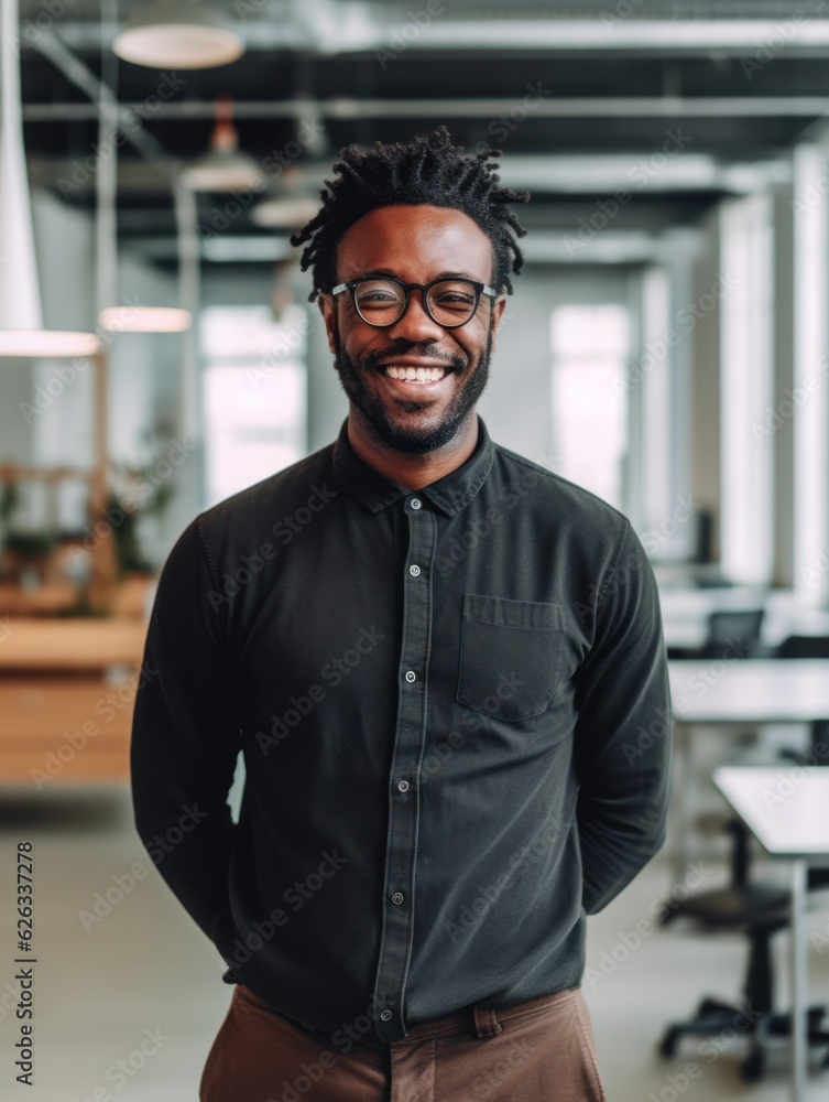 A confident and successful professional man wearing a charming smile while working in an office A confident and successful professional man wearing a charming smile while working in an office