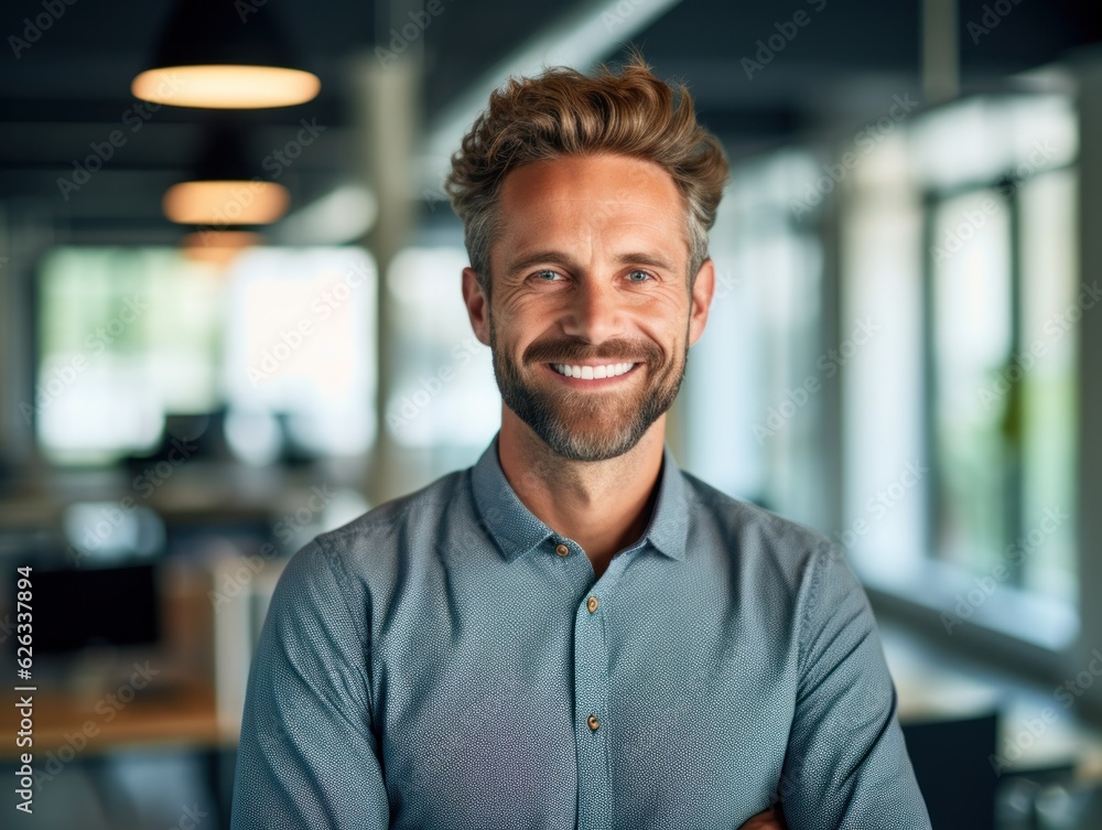 Confident handsome and successful man smiling and looking determined. Generative AI Confident handsome and successful man smiling and looking determined. Generative AI