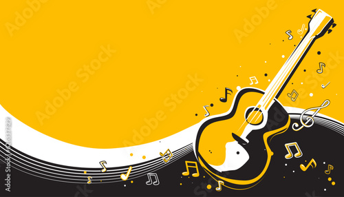 The guitar with music notes background. Musical instruments