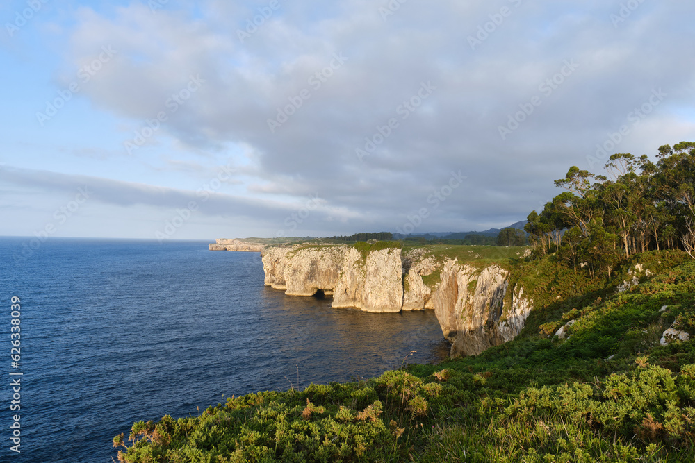 beautiful landscape at sunset of the coast and cliffs in Asturias, Spain. Hell Cliffs Trail ( acantilados del infierno )