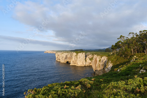 beautiful landscape at sunset of the coast and cliffs in Asturias, Spain. Hell Cliffs Trail ( acantilados del infierno )