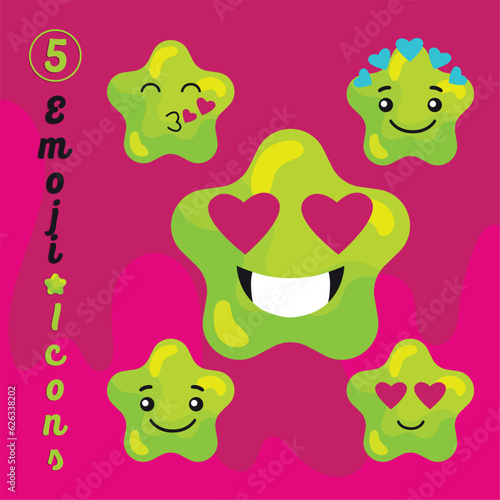 Set of colored cute star shape emoji Vector