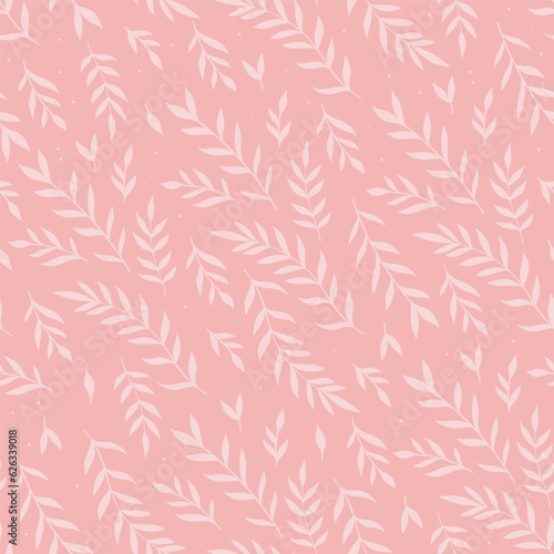 Seamless pattern with twigs on a pink background. Vector graphics.