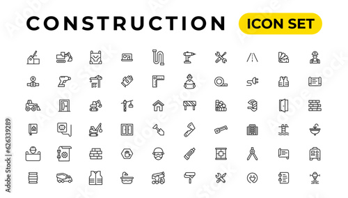 Build and construction thin line icons vector