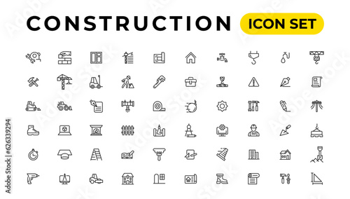 Build and construction thin line icons vector