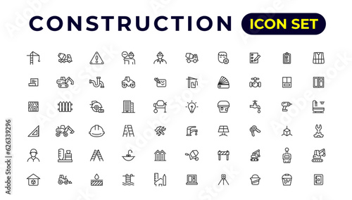 Build and construction thin line icons vector