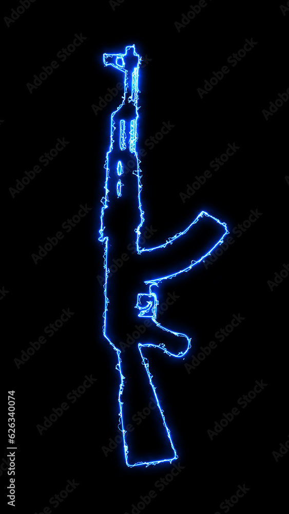 Ak47 Gun Neon Glowing Animation with Black Background	
