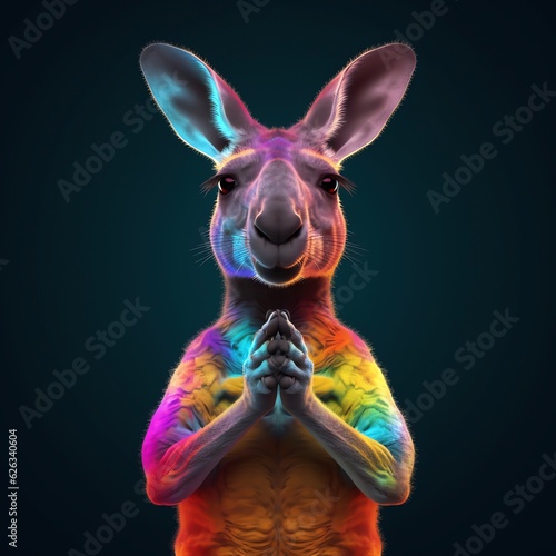 colorful kangaroo studio portrait doing namaste