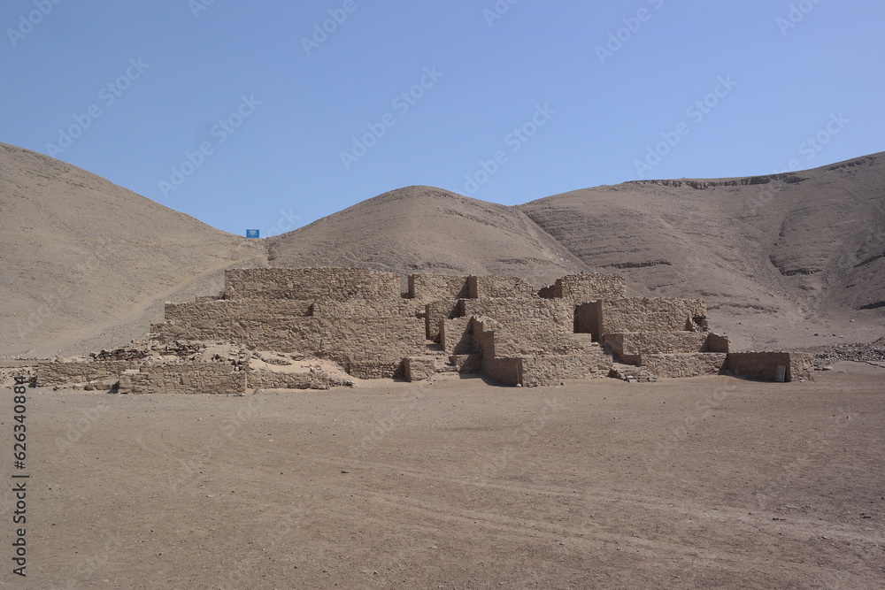 View of  the prehispanic heritage site of Huaca el Paraiso in Lima