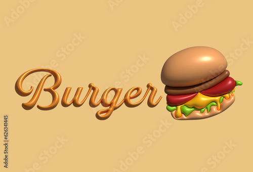Hamburger 3d cartoon vector icon