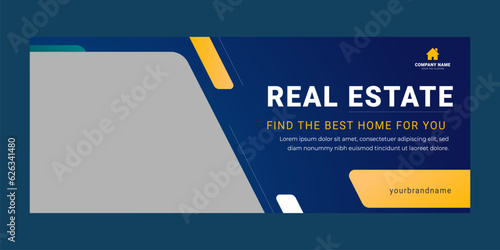 Real estate gradient color social media Facebook cover banner design template vector illustration. Digital marketing web banner