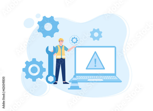 IT support is fixing software errors concept flat illustration
