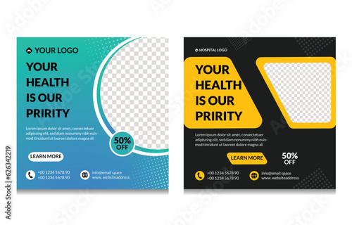 Professional medical healthcare service social media post template design. hospital digital marketing flyer for the web. Creative health business promotion banner