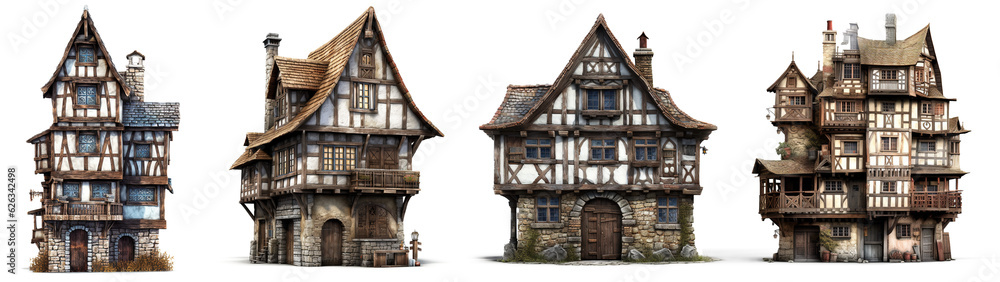 medieval house - European medieval or fantasy architecture isolated on transparent background medieval house - European medieval or fantasy architecture isolated on transparent background