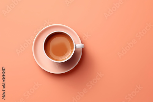 Cup of coffee on the table, top view photo