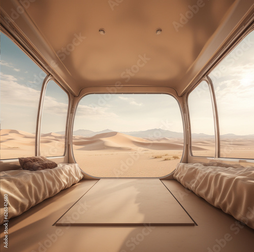 Interior of a car inside the ruthless desert