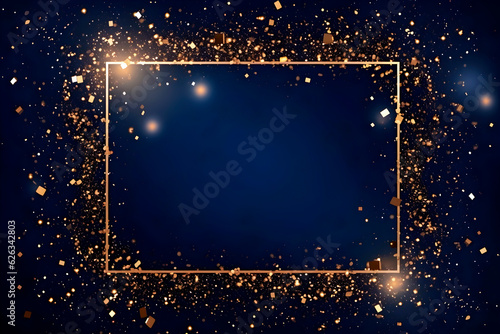 Magic night dark blue frame with confetti glitter. AI Generative