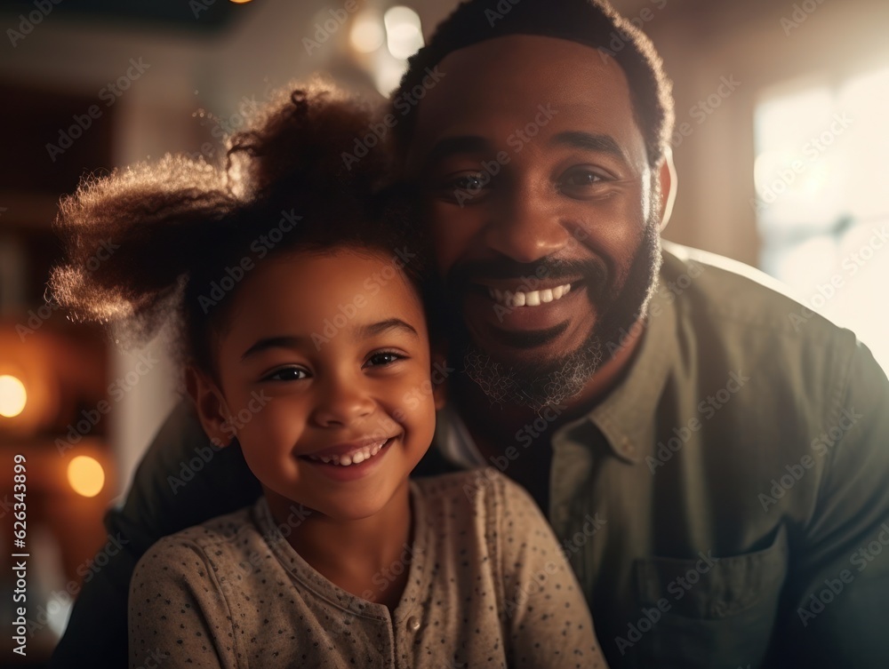 Happy father's day. African American father and daughter smiling happily. Generative AI Happy father's day. African American father and daughter smiling happily. Generative AI