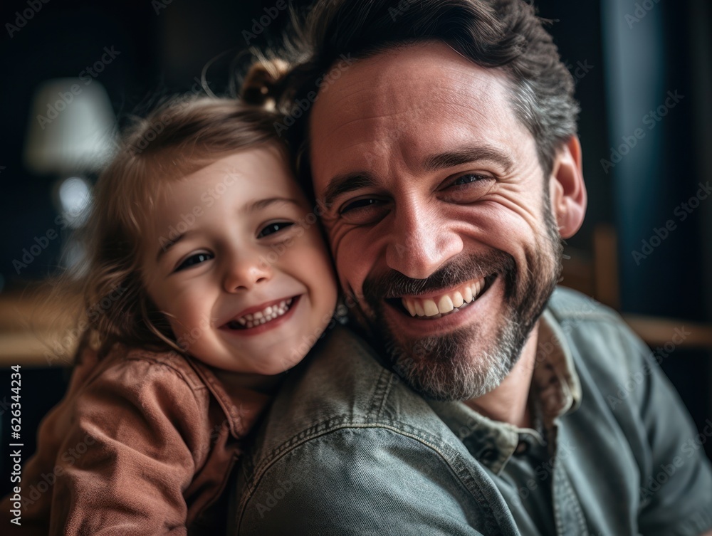 Happy Father Day. Father and daughter smiling happily. Generative AI Happy Father Day. Father and daughter smiling happily. Generative AI