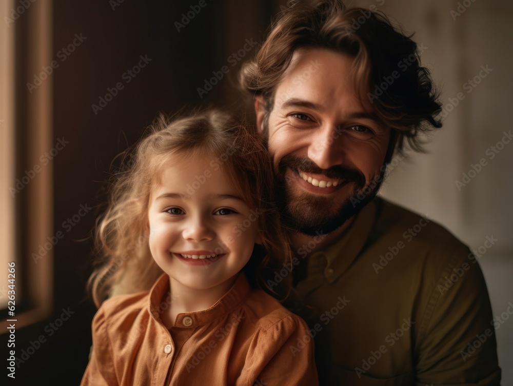 Happy Father Day. Father and daughter smiling happily. Generative AI Happy Father Day. Father and daughter smiling happily. Generative AI