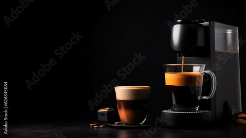 Making coffee by pouring hot black coffee and fresh milk or cream. Generative Ai
