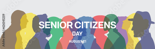 Senior Citizens Day banner design with colorful silhouette of old people. Vector illustration