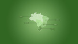 Ilustração do mapa do Brasil e suas regiões, contorno branco em um fundo verde