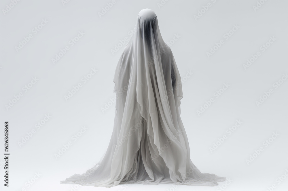 Scary ghost on white background. Generated AI. Scary ghost on white background. Generated AI.