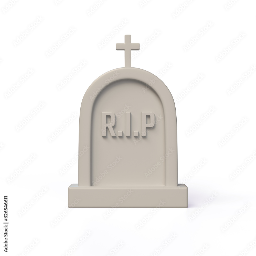Grave with a gray tombstone. Realistic 3d cartoon style design element for halloween. Icon isolated on white background. 3d rendering Grave with a gray tombstone. Realistic 3d cartoon style design element for halloween. Icon isolated on white background. 3d rendering