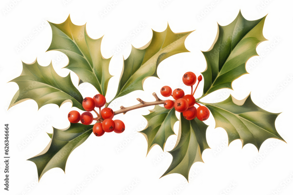 Holly leaves decoration with red berries. Generated ai