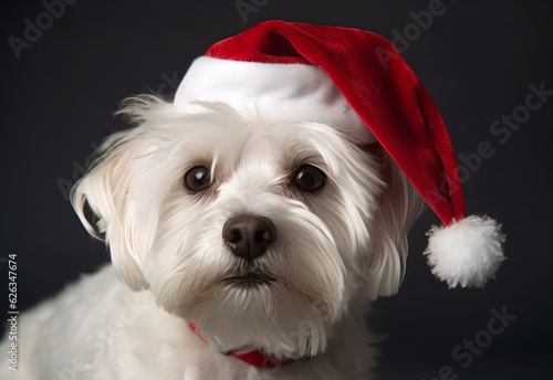 Dog in Christmas hat, generative ai © inspiretta