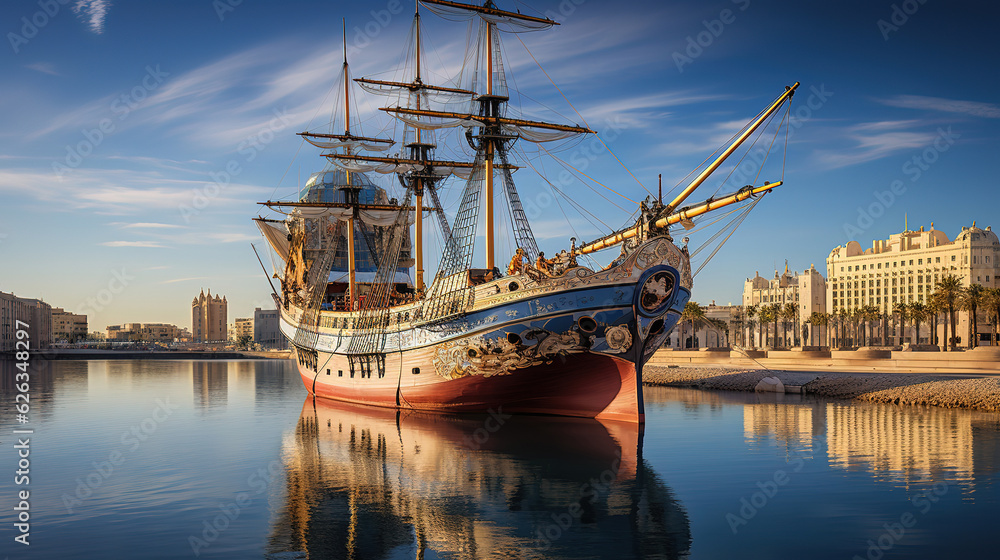 Beautiful nippon-maru a sailing boat with blue sky in yokohama city. Generative Ai Beautiful nippon-maru a sailing boat with blue sky in yokohama city. Generative Ai