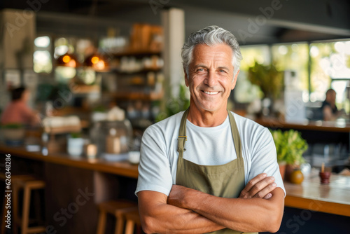 Portrait of a senior man with a sincere smile, a proud small business owner, radiating vitality and experience