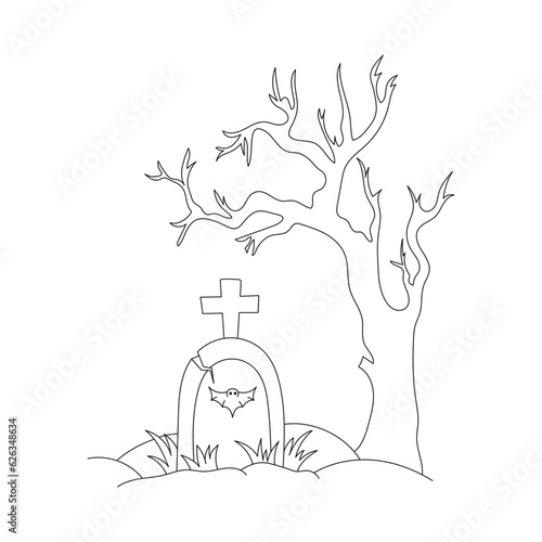Hand Drawn Illustration of a  grave under a tree