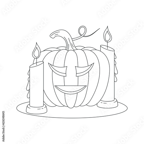 Hand Drawn Illustration of Halloween Pumpkin and Candle