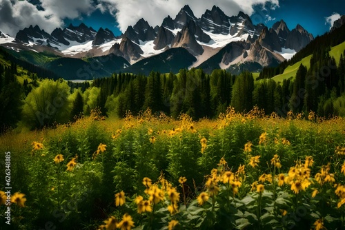 Beautiful mountain and flowers view