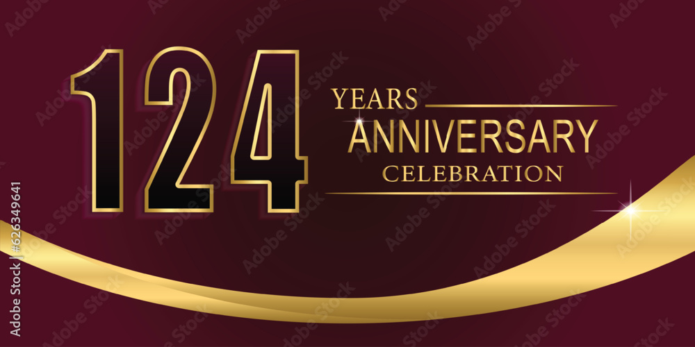 124th Year anniversary celebration background. Golden lettering and a ...