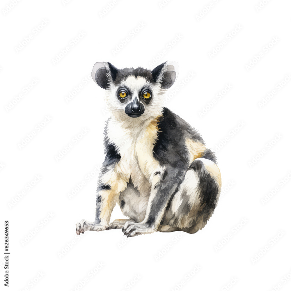 Indri Illustration, Zeichnung, Wasserfarben, ideal für Bücher, Kinderbücher, Magazine, Blogs, Poster, T-Shirts, Plakate, weitere Tier im gleichen Stil verfügbar Indri Illustration, Zeichnung, Wasserfarben, ideal für Bücher, Kinderbücher, Magazine, Blogs, Poster, T-Shirts, Plakate, weitere Tier im gleichen Stil verfügbar