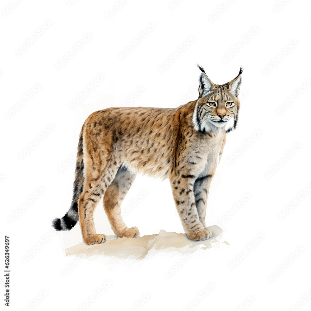 Fototapeta premium Luchs Illustration, Zeichnung, Wasserfarben, ideal für Bücher, Kinderbücher, Magazine, Blogs, Poster, T-Shirts, Plakate, weitere Tier im gleichen Stil verfügbar