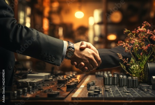 two businessman handshake isolated on a crypto futuristic background. successfully negotiate. handshake. two businessman shake hand with partner to confirm business deal. Made With Generative AI.