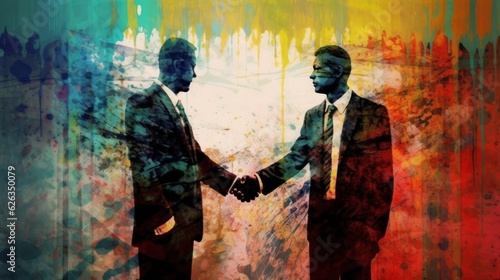 Handshake abstract art. two businessman handshake isolated. successfully negotiate. handshake. two businessman shake hand with partner to confirm business deal. Made With Generative AI. © John Martin