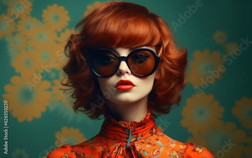 Vintage Retro Hipster Chic Model Woman. AI