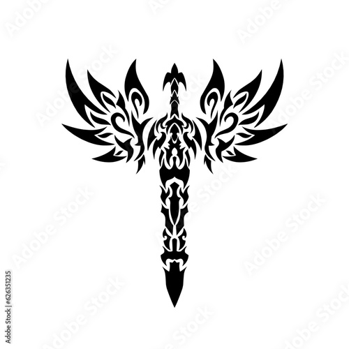 illustration vector graphic of tribal art sword with wings tattoo