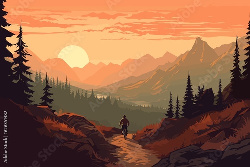 Mountain biking flat landscape illustration © Cubydesign