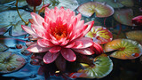 Water red lily, Bright color. Generative Ai